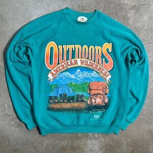 Vintage 90s Outdoors American Wilderness Crewneck Mens Large Colorful Sweatshirt
